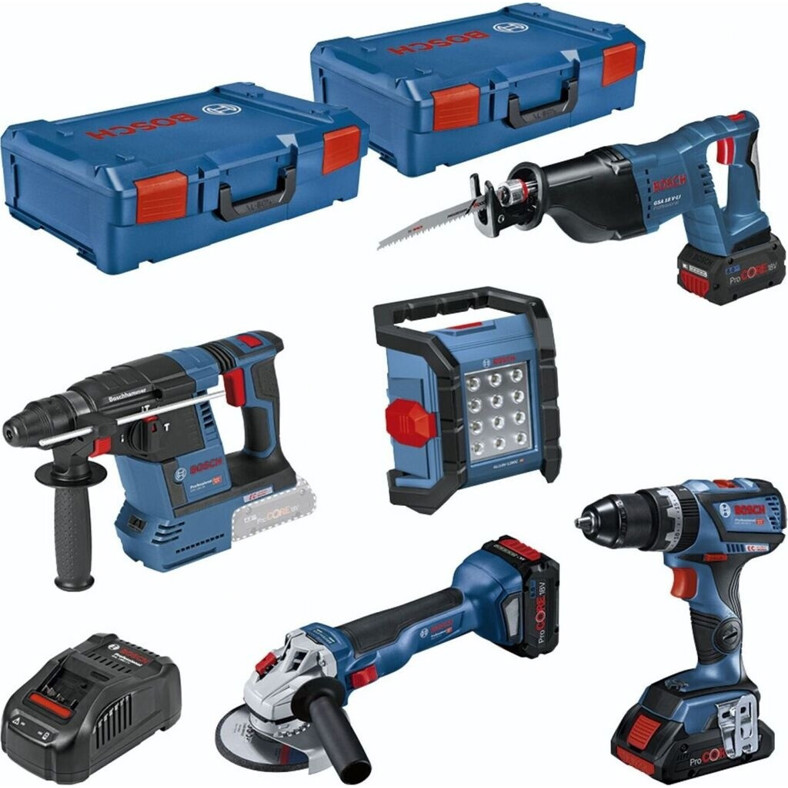 Bosch - Set (GSB | GWS | GBH | GSA | GLI | 2xAkku 8Ah | 1xAkku 4Ah und Schnellladegerät in 2xL-Boxx) - Akku-Maschinenset - 18 V, 3 Akkus, L-Boxx