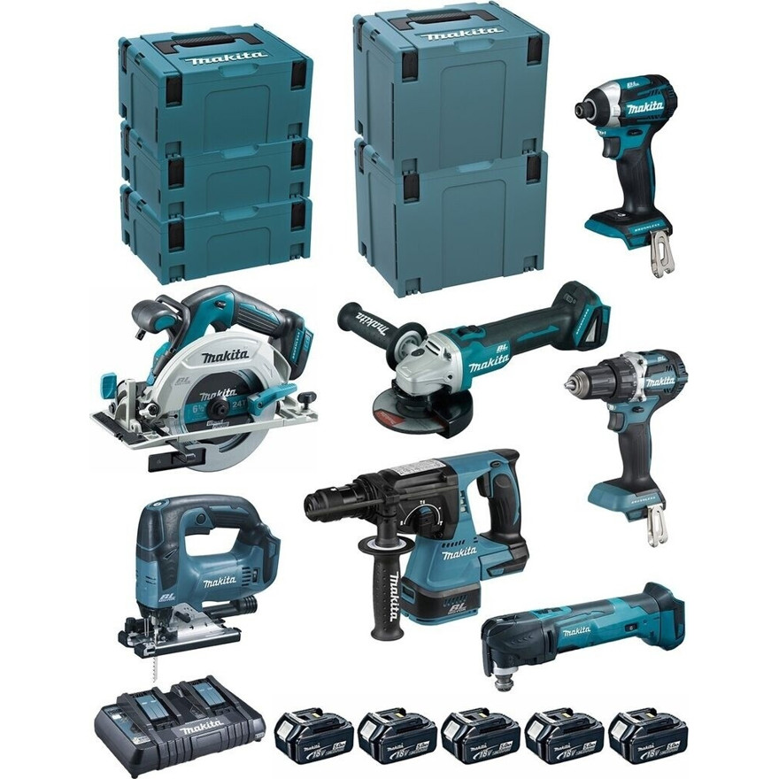 Makita - DLX7014PTJ - Akku-Maschinenset - 18 V, Li-Ion, 5 Akkus