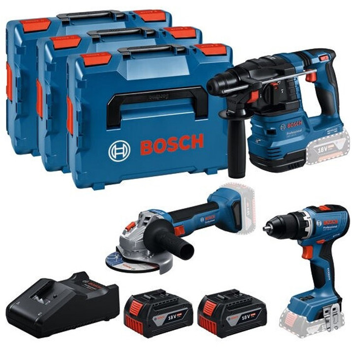 Bosch - GSR + GBH + GWS - 0 615 A50 09G - Maschinen-Set - 2 Akkus, 18V Akku-System, L-Boxx