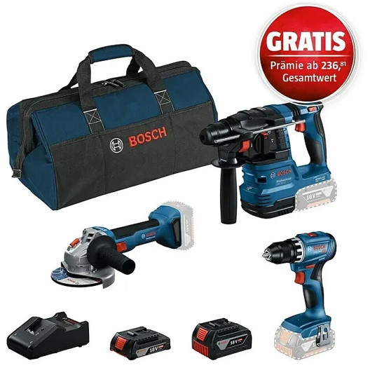 Bosch - AMPShare 18V 3-Tool-Kit - Akku-Maschinenset - mit 2 Akkus, Werkzeugtasche